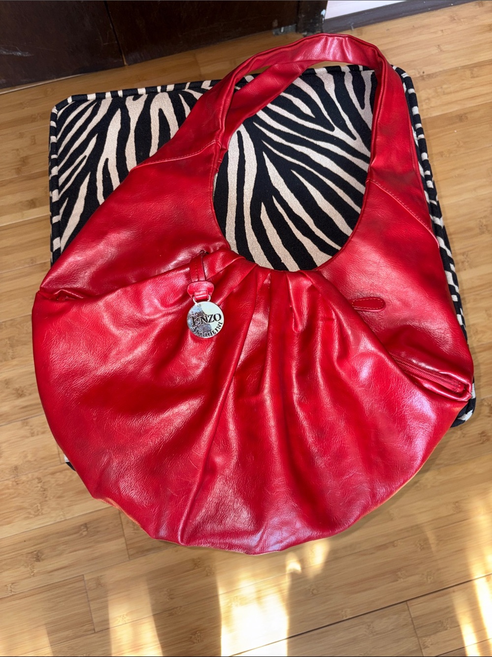 Enzo Angiolini Red Leather Crescent Hobo